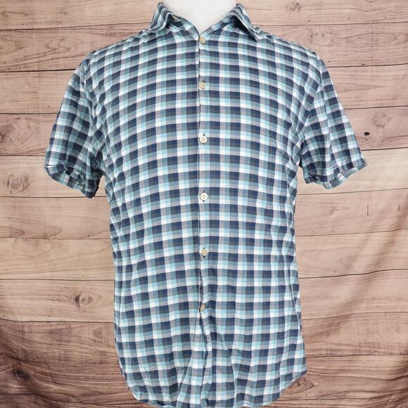 John Varvatos U.S.A. Shirt Mens Large Blue Plaid Short Sleeve Button Up Casual - Picture 3 of 9